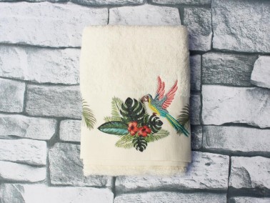Dowry World Bird Figure Embroidered Dowry Towel - Cream - Thumbnail