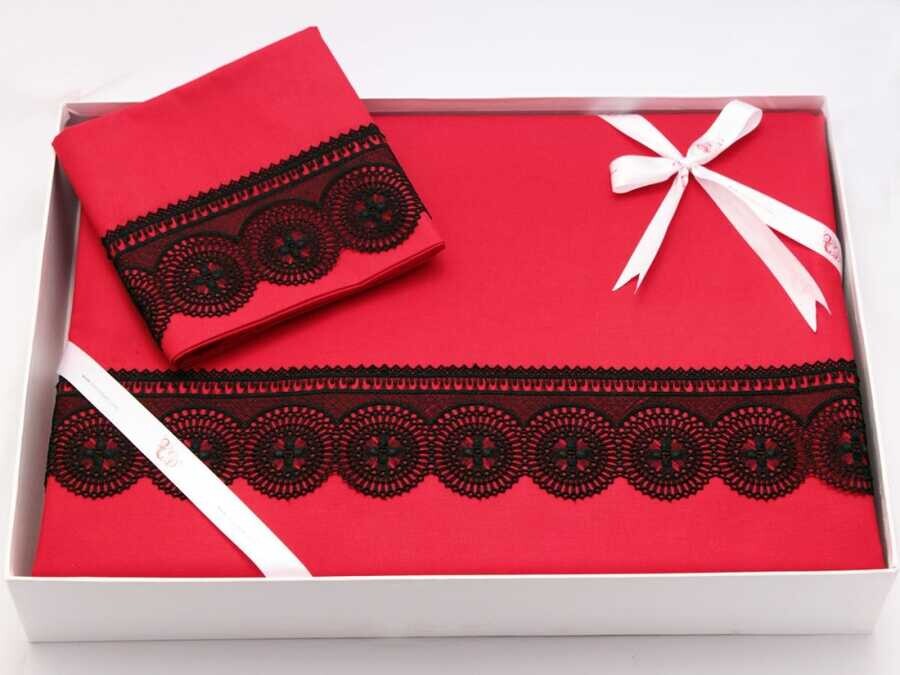 Dowry World - Dowry Birella Plain French Laced Duvet Cover Set Red Black Dowry World - Dowry Birella Plain French Laced Duvet Cover Set Red Black