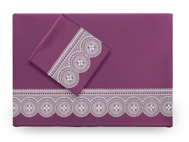 Çeyiz Diyarı - Dowry World Birella Plain French Laced Duvet Cover Set Plum