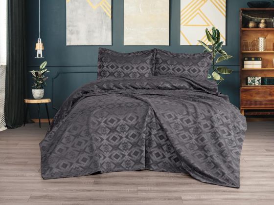 Dowry Land Brina 3 Piece Bedspread Set Anthracite