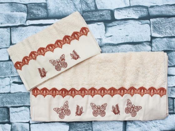 Dowry World Brown Butterfly 2 Liter Towel Set Cream