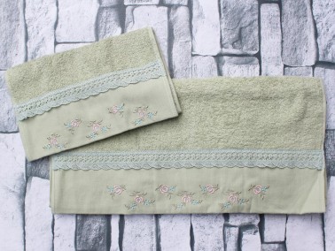 Dowry World Buena Embroidered 2 Pcs Towel Set - Green - Thumbnail