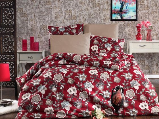 Dowry World Burgundy Gold Double Duvet Cover Set Claret Red