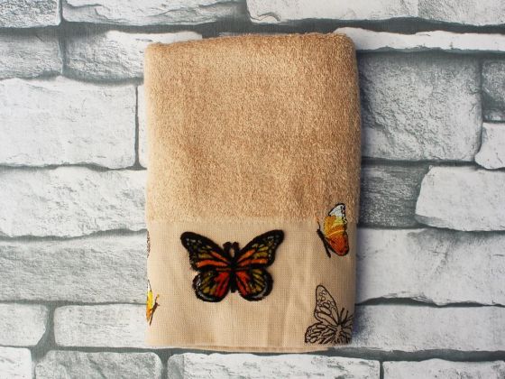 Dowry World Butterflies Embroidered Dowery Towel - Cappuccino