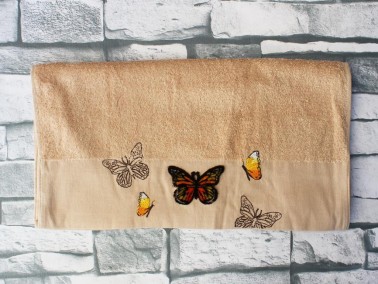 Dowry World Butterflies Embroidered Dowery Towel - Cappuccino - Thumbnail