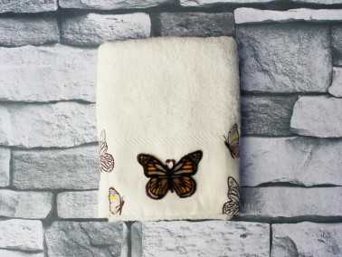 Dowry World Butterflies Embroidered Dowry Towel Cream - Thumbnail