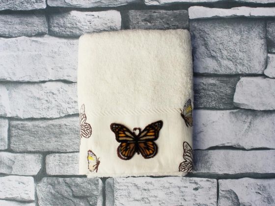 Dowry World Butterflies Embroidered Dowry Towel Cream