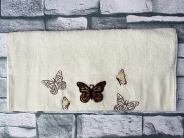 Dowry World Butterflies Embroidered Dowry Towel Cream - Thumbnail