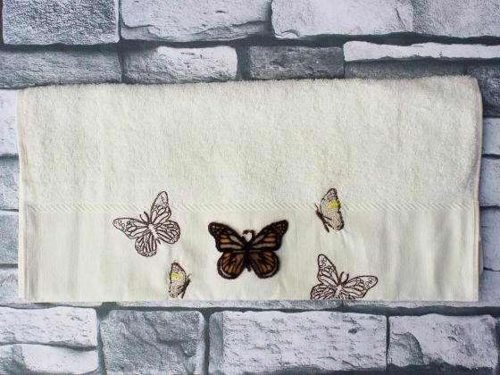 Dowry World Butterflies Embroidered Dowry Towel Cream