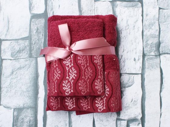 Dowry World Carmen Embroidered 2 Pcs Towel Set Fuchsia