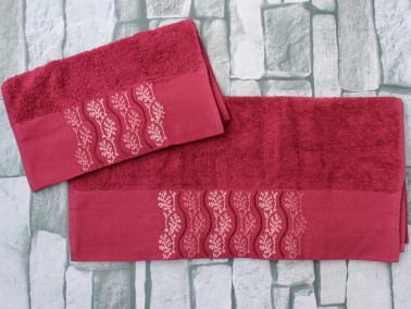 Dowry World Carmen Embroidered 2 Pcs Towel Set Fuchsia - Thumbnail