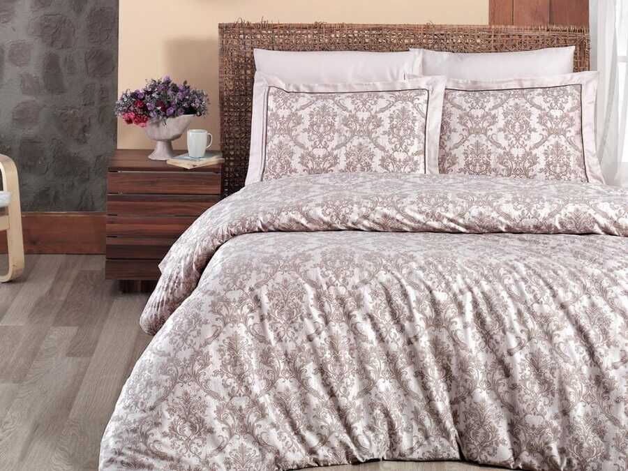 Dowry World Catra Cotton Satin Double Duvet Cover Set Ecru