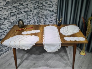 Çeyiz Diyarı - Dowry World Wreath 17 Piece Placemat Set Cream - Copper Çeyiz Diyarı - Dowry World Wreath 17 Piece Placemat Set Cream - Copper