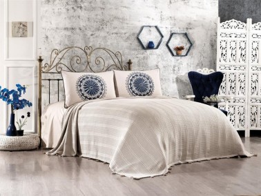 Çeyiz Diyarı - Dowry World Cemre Single Bedspread Set Indigo Çeyiz Diyarı - Dowry World Cemre Single Bedspread Set Indigo