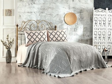 Çeyiz Diyarı - Dowry World Ceren Double Knitwear Blanket Set Gray Çeyiz Diyarı - Dowry World Ceren Double Knitwear Blanket Set Gray