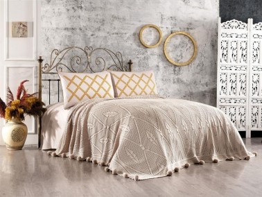 Çeyiz Diyarı - Dowry World Ceren Double Knitwear Blanket Set Mustard Çeyiz Diyarı - Dowry World Ceren Double Knitwear Blanket Set Mustard