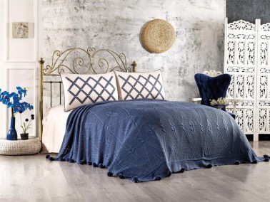 Çeyiz Diyarı - Dowry World Ceren Double Knitwear Blanket Set Indigo Çeyiz Diyarı - Dowry World Ceren Double Knitwear Blanket Set Indigo