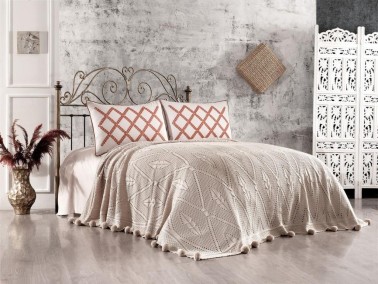 Çeyiz Diyarı - Dowry World Ceren Double Knitwear Blanket Set Orange Çeyiz Diyarı - Dowry World Ceren Double Knitwear Blanket Set Orange