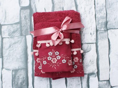 Dowry World Chela Embroidered 2 Pcs Towel Set Fuchsia - Thumbnail