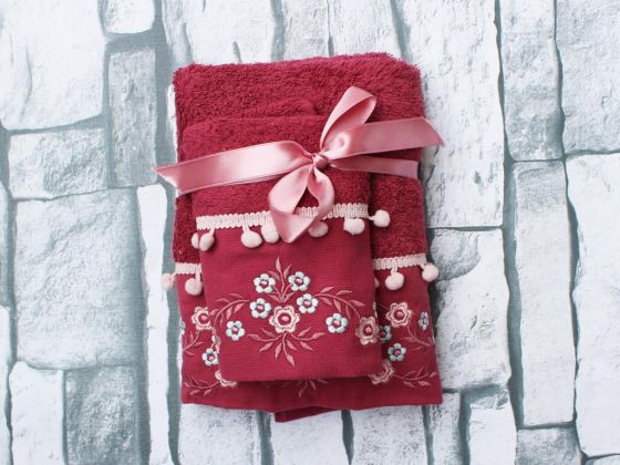 Dowry World Chela Embroidered 2 Pcs Towel Set Fuchsia