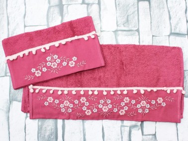 Dowry World Chela Embroidered 2 Pcs Towel Set Fuchsia - Thumbnail