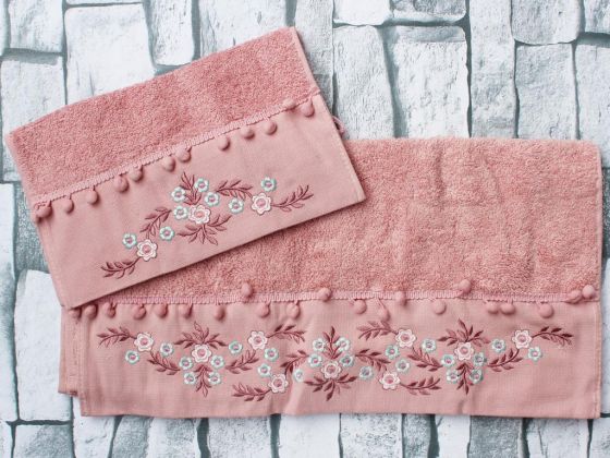 Dowry World Chela Embroidered 2 Pcs Towel Set Pomegranate Flower