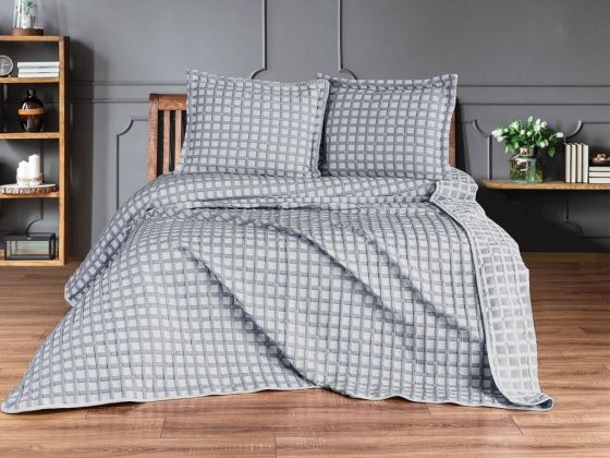 Dowry Land Double Plaid Double Sided Bedspread Set Anthracite