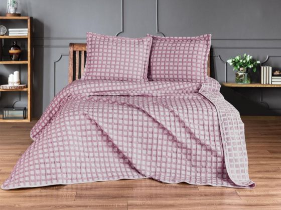 Dowry World Double Plaid Double Sided Bedspread Set Plum