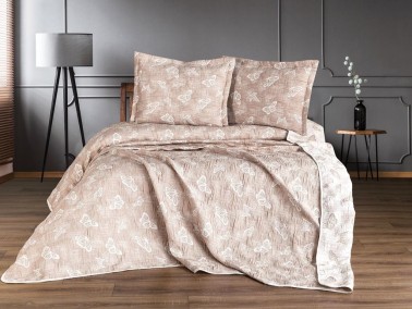 Dowry World Double Butterfly Double Sided Bedspread Set Beige - Thumbnail