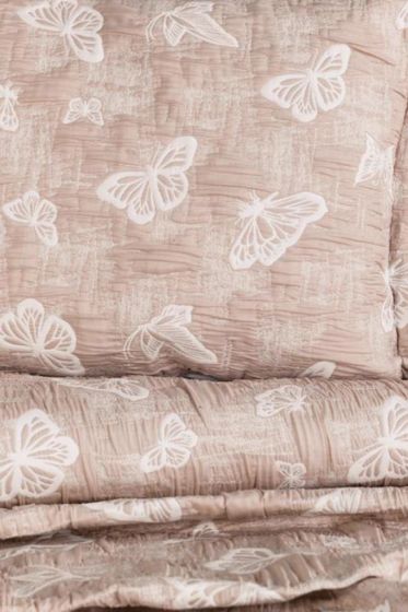 Dowry World Double Butterfly Double Sided Bedspread Set Beige