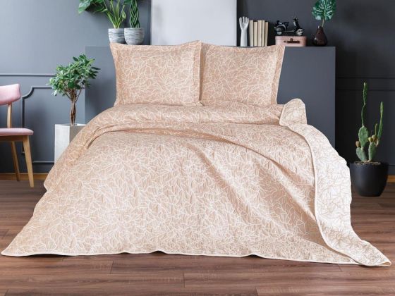 Dowry World Double Nehir Double Sided Bedspread Set Beige