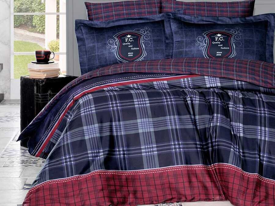 Çeyiz Diyarı - Dowry World Double Sided Doris Cotton Satin Double Duvet Cover Set Navy Blue
