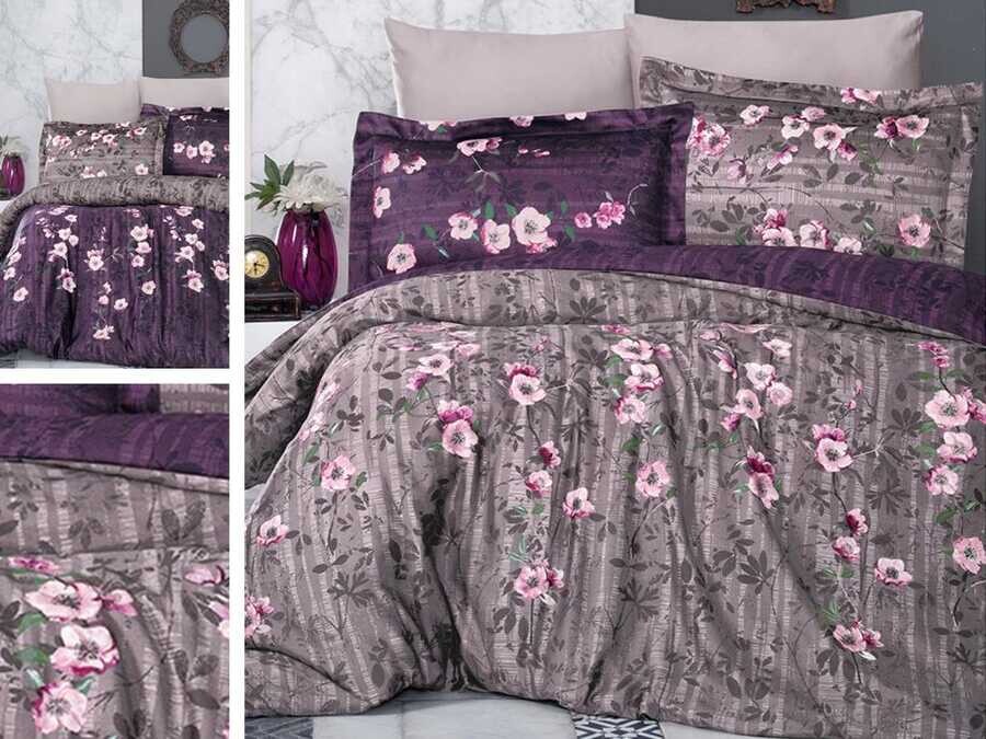 Çeyiz Diyarı - Dowry World Double Sided Mabelle Cotton Satin Double Duvet Cover Set Mink