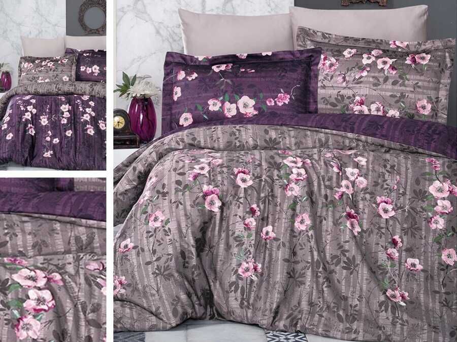 Dowry World Double Sided Mabelle Cotton Satin Double Duvet Cover Set Mink