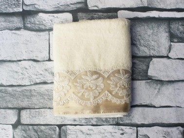 Dowry World Cloud Embroidered Dowry Towel - Cream - Thumbnail