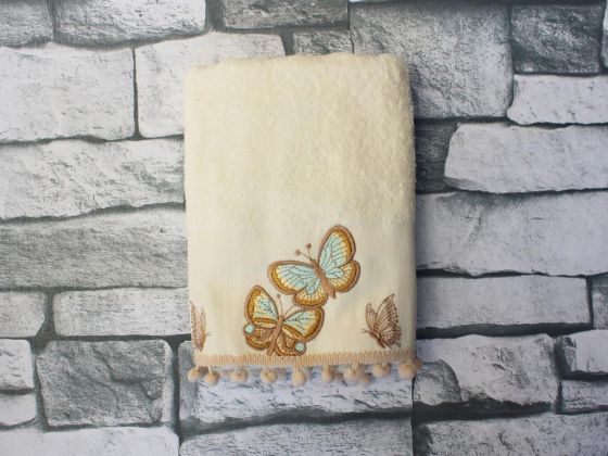 Dowry World Colorful Butterfly Embroidered Dowry Towel Cream