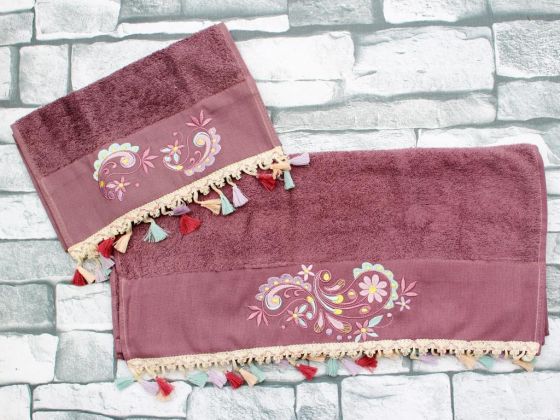 Dowry World Damla 2 Lid Towel Set Plum