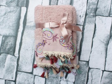 Dowry World Delfina Embroidered 2 Pcs Towel Set Powder - Thumbnail
