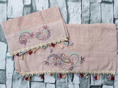 Dowry World Delfina Embroidered 2 Pcs Towel Set Powder - Thumbnail