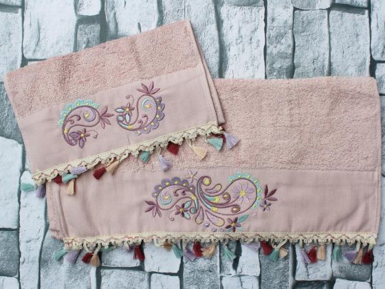 Dowry World Delfina Embroidered 2 Pcs Towel Set Powder