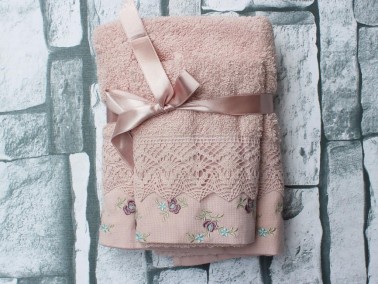 Dowry World Digna Embroidered 2 Pcs Towel Set Powder - Thumbnail