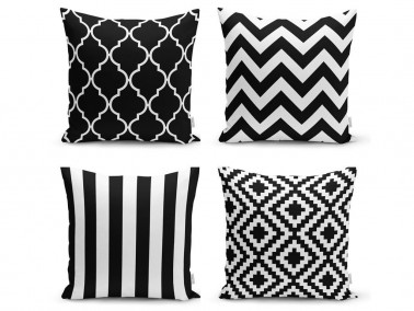 Dowry World Digital Printing 4 Pcs Amata Pillow Cover Black White - Thumbnail