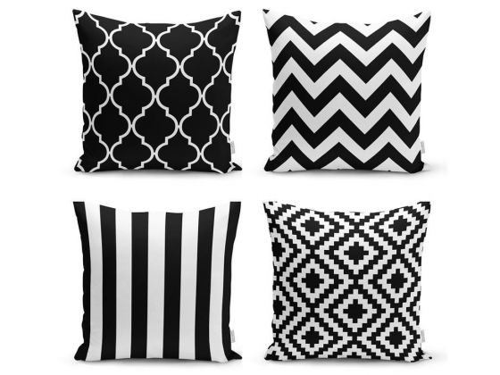 Dowry World Digital Printing 4 Pcs Amata Pillow Cover Black White