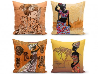 Dowry World Digital Printing 4 Piece Carol Pillow Cover Cappucino - Thumbnail