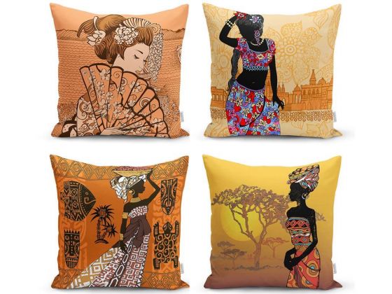 Dowry World Digital Printing 4 Piece Carol Pillow Cover Cappucino