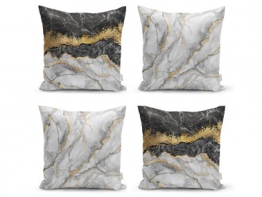 Dowry World Digital Printing 4 Pcs Lava Life Pillow Cover Black Silver - Thumbnail