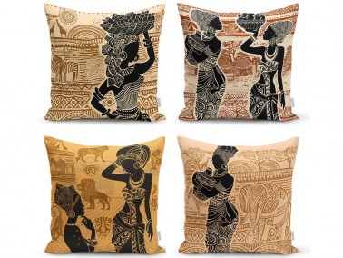 Dowry World Digital Printing 4 Pcs Lavem Pillow Cover Cappucino - Thumbnail