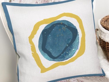 Dowry World Digital Printing Single Audra Pillow Cover Blue Yellow - Thumbnail