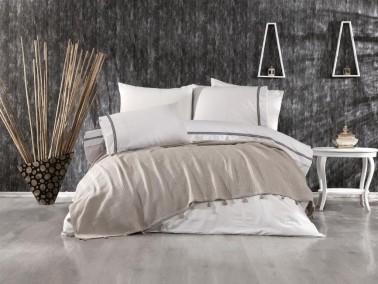 Çeyiz Diyarı - Dowry Land Dila 7 Piece Duvet Cover Pique Set Beige Anthracite Çeyiz Diyarı - Dowry Land Dila 7 Piece Duvet Cover Pique Set Beige Anthracite