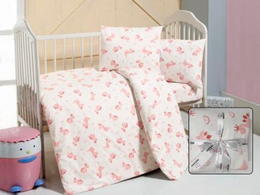 Dowry World Dinosaur Baby Duvet Cover Set Pink White - Thumbnail